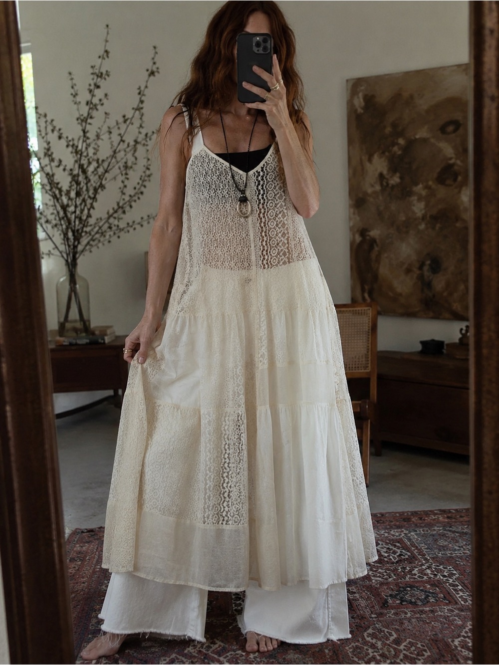 Anthropologie Ivory Lace Patchwork Maxi Dress Tunic NWT